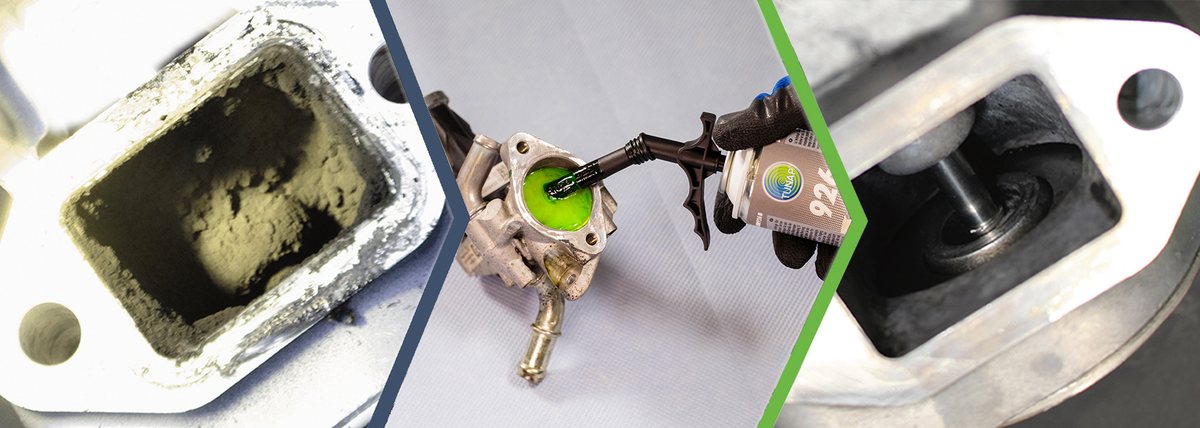 Válvula EGR con hollín, aplicación del gel TUNAP MF 926 X-GEL y válvula limpia